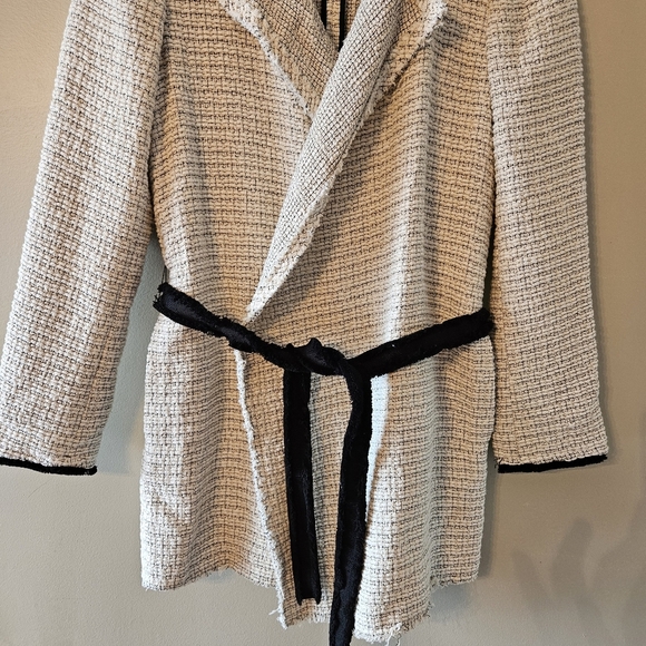 Theory Tweed Relaxed Open Front Pockets Belted Casual Women's Jacket Size XS. - Picture 11 of 15